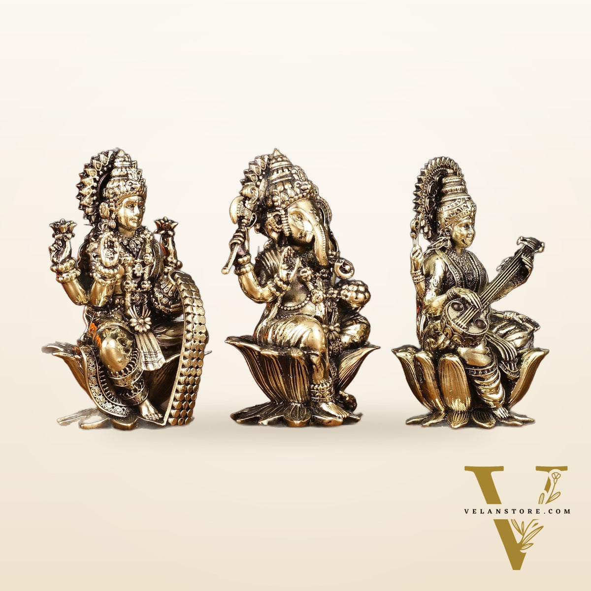 Brass Superfine Ganesh Lakshmi Saraswati Idols - 4 Inch