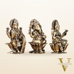 Brass Superfine Ganesh Lakshmi Saraswati Idols - 4 Inch