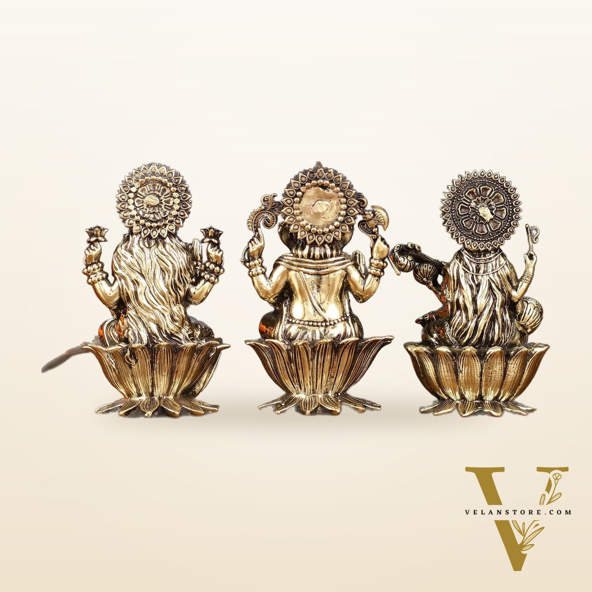 Brass Superfine Ganesh Lakshmi Saraswati Idols - 4 Inch
