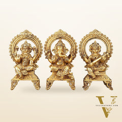 Brass Superfine Ganesh Lakshmi Saraswati idols 9.5"