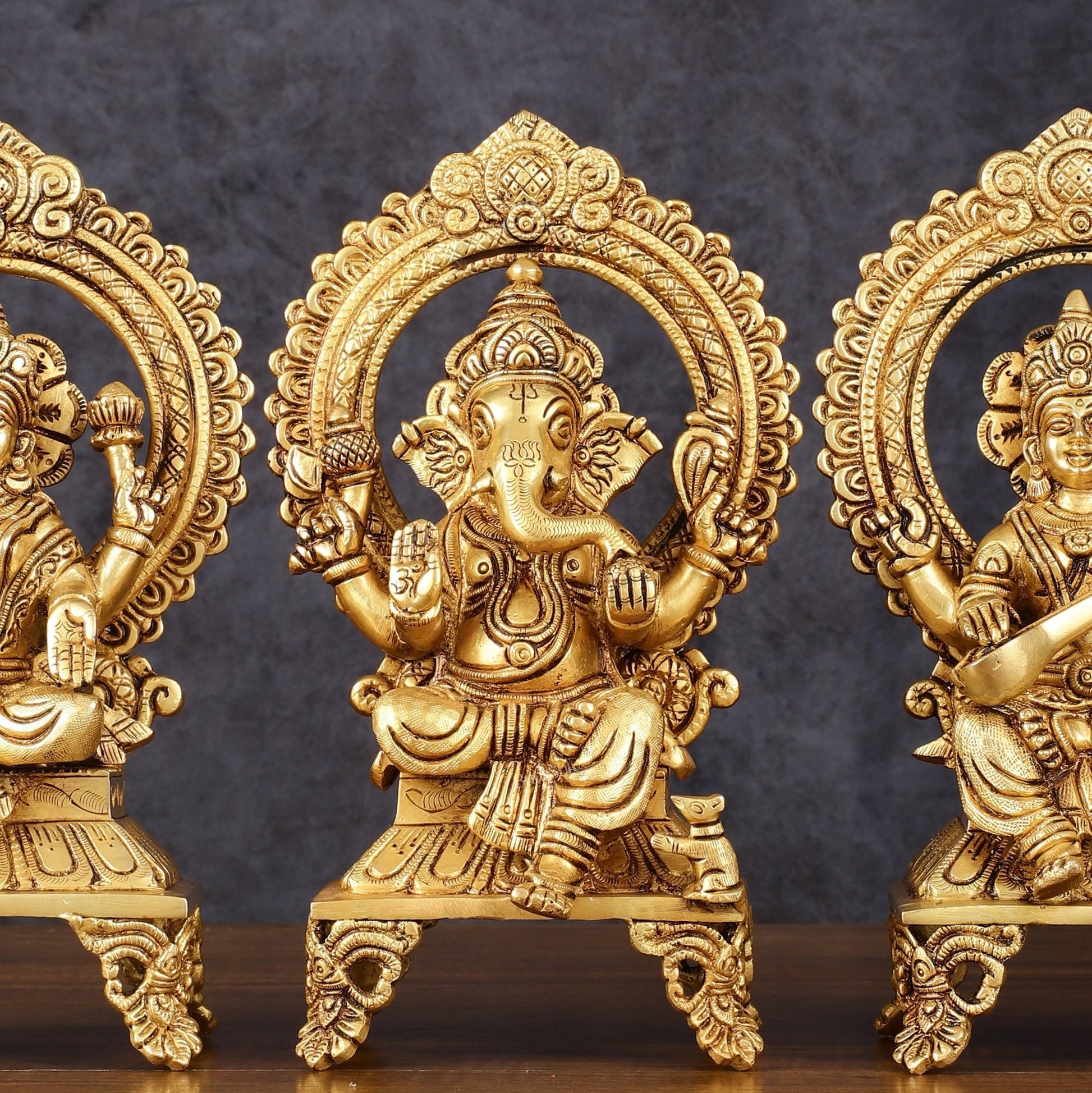 Brass Superfine Ganesh Lakshmi Saraswati idols 9.5"