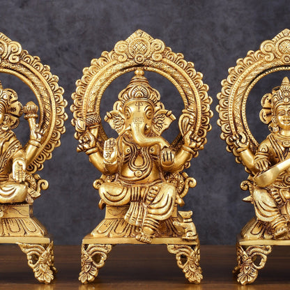 Brass Superfine Ganesh Lakshmi Saraswati idols 9.5"