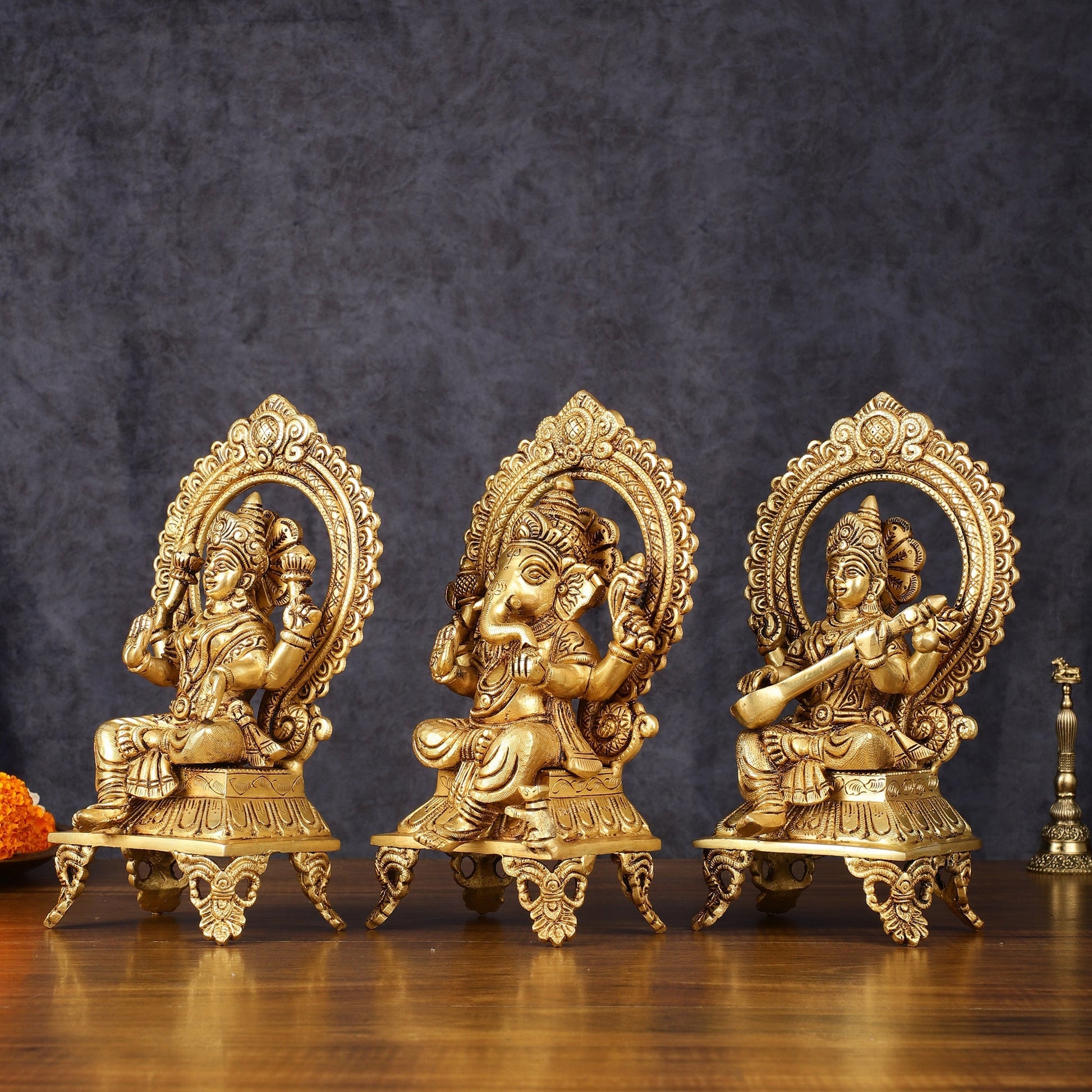 Brass Superfine Ganesh Lakshmi Saraswati idols 9.5"