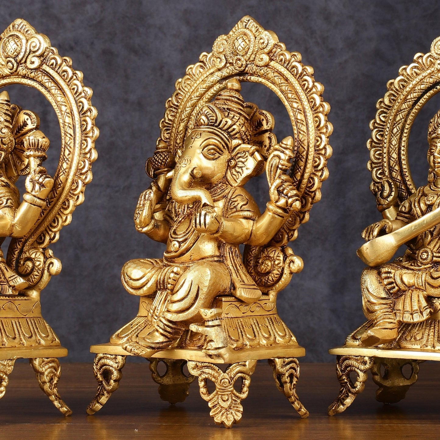 Brass Superfine Ganesh Lakshmi Saraswati idols 9.5"