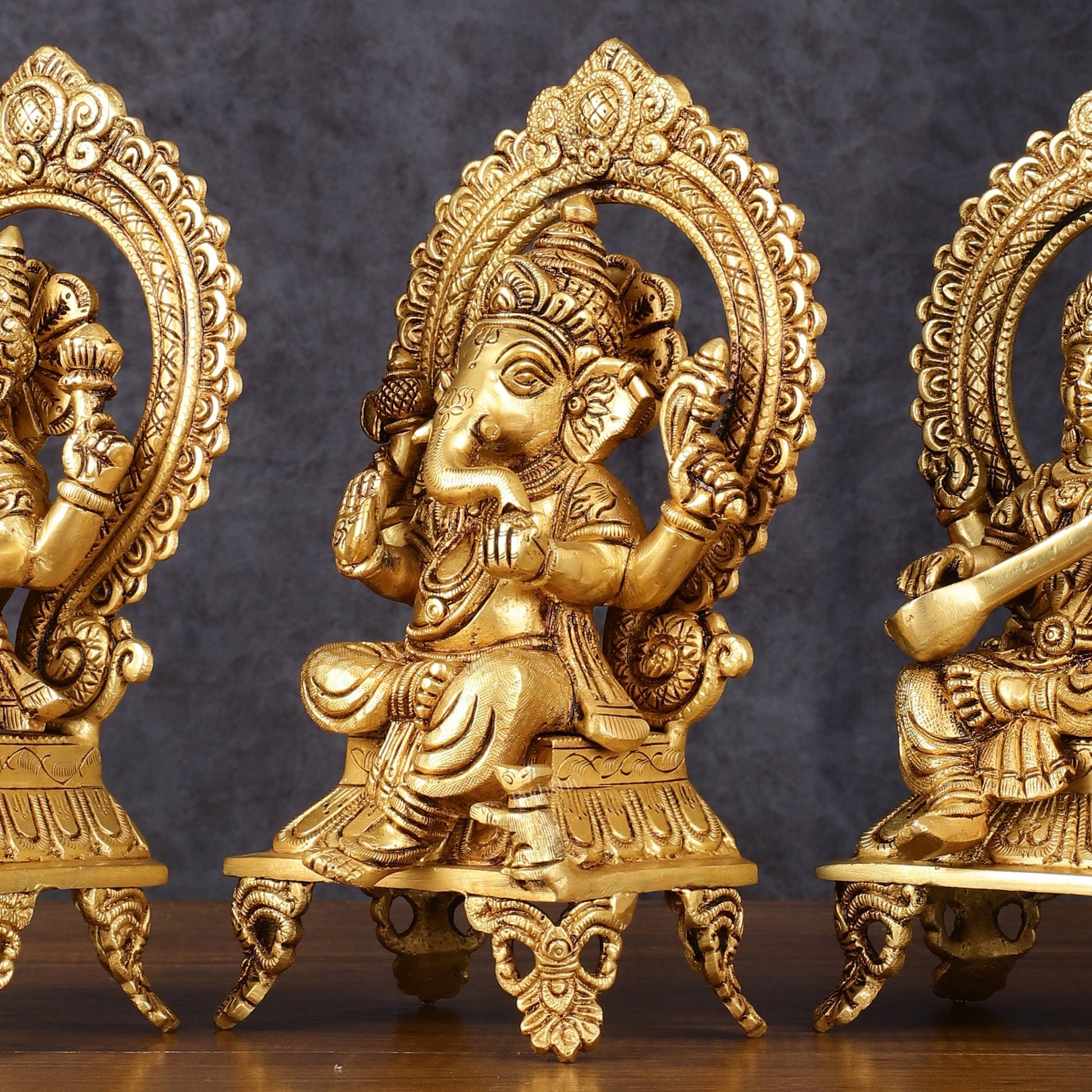 Brass Superfine Ganesh Lakshmi Saraswati idols 9.5"