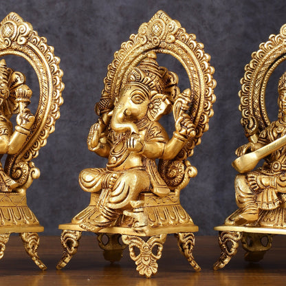 Brass Superfine Ganesh Lakshmi Saraswati idols 9.5"