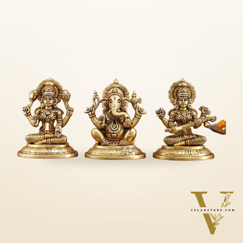 Brass Superfine Ganesh Lakshmi Saraswati Idols Set | 5-inch