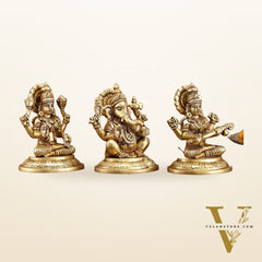 Brass Superfine Ganesh Lakshmi Saraswati Idols Set | 5-inch