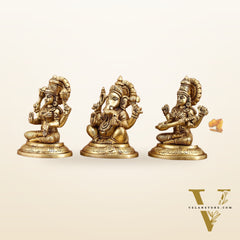 Brass Superfine Ganesh Lakshmi Saraswati Idols Set | 5-inch