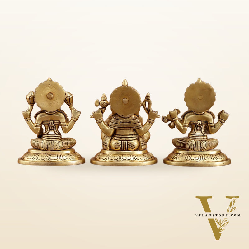 Brass Superfine Ganesh Lakshmi Saraswati Idols Set | 5-inch