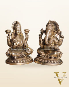 Brass Superfine Ganesha and Lakshmi 8"
