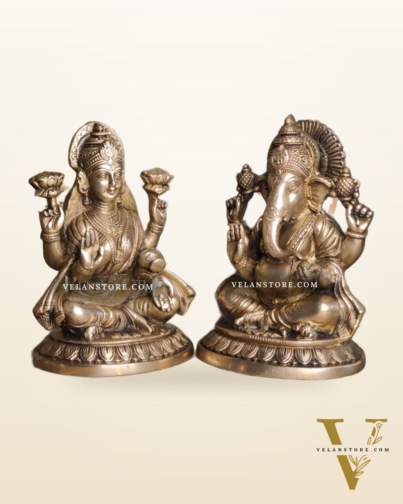 Brass Superfine Ganesha and Lakshmi 8"
