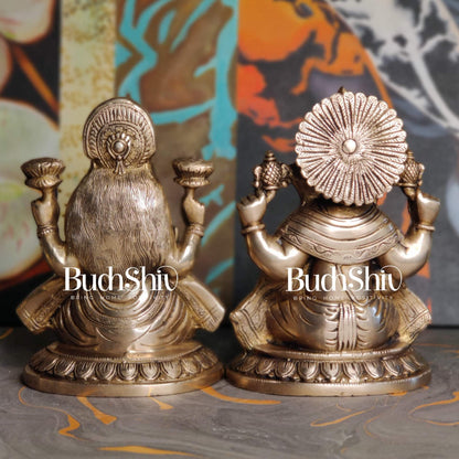 Brass Superfine Ganesha and Lakshmi 8"