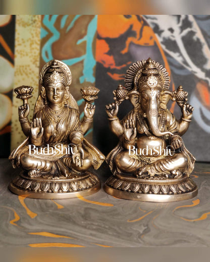 Brass Superfine Ganesha and Lakshmi 8"