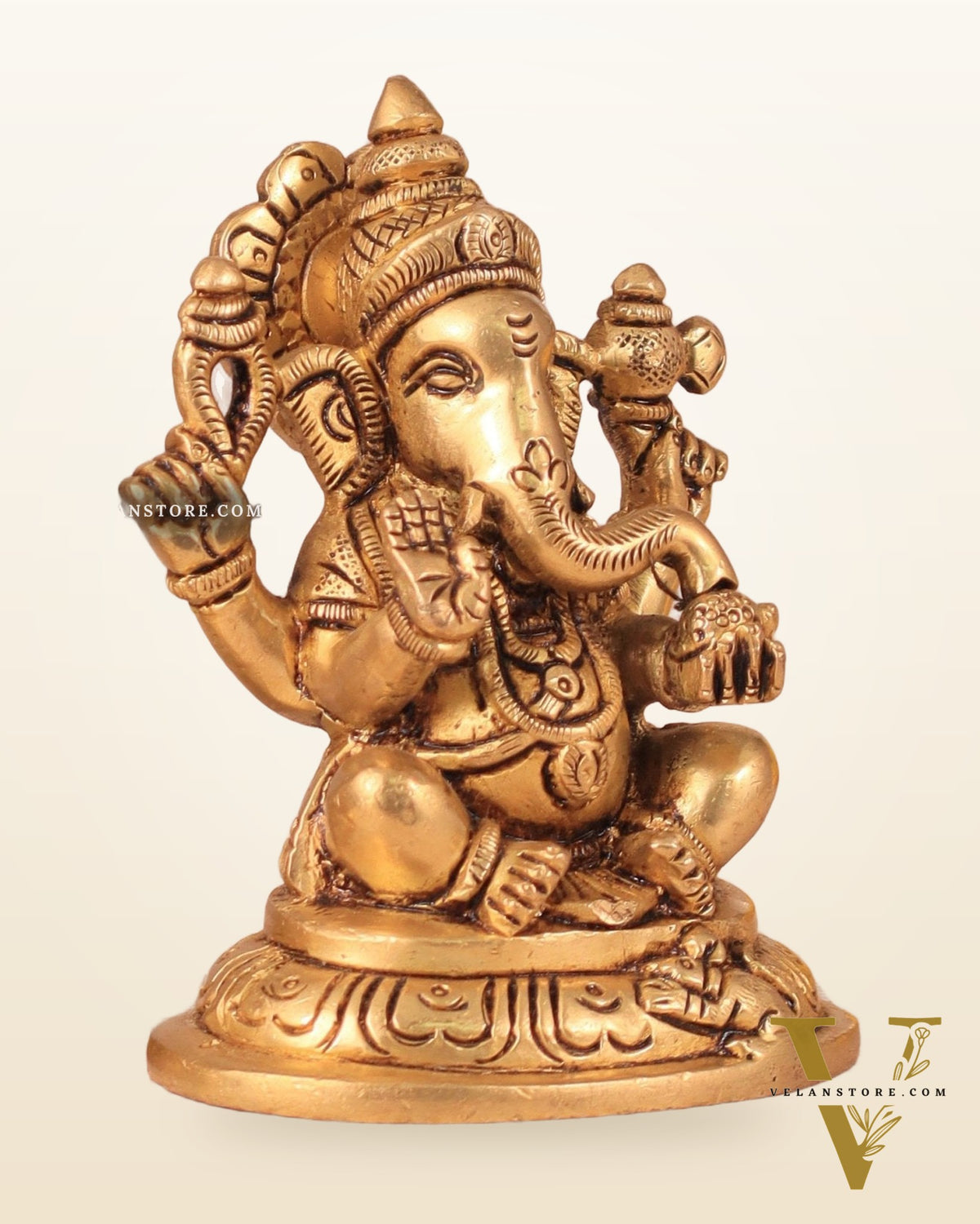 Brass Superfine Ganesha and Lakshmi Idol Pair - 4"