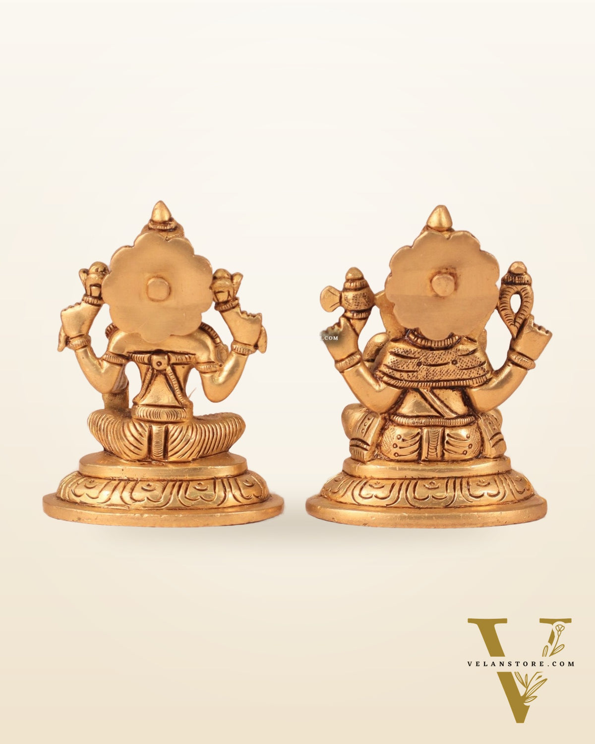 Brass Superfine Ganesha and Lakshmi Idol Pair - 4"