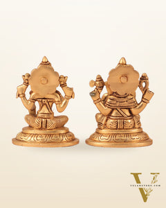 Brass Superfine Ganesha and Lakshmi Idol Pair - 4"