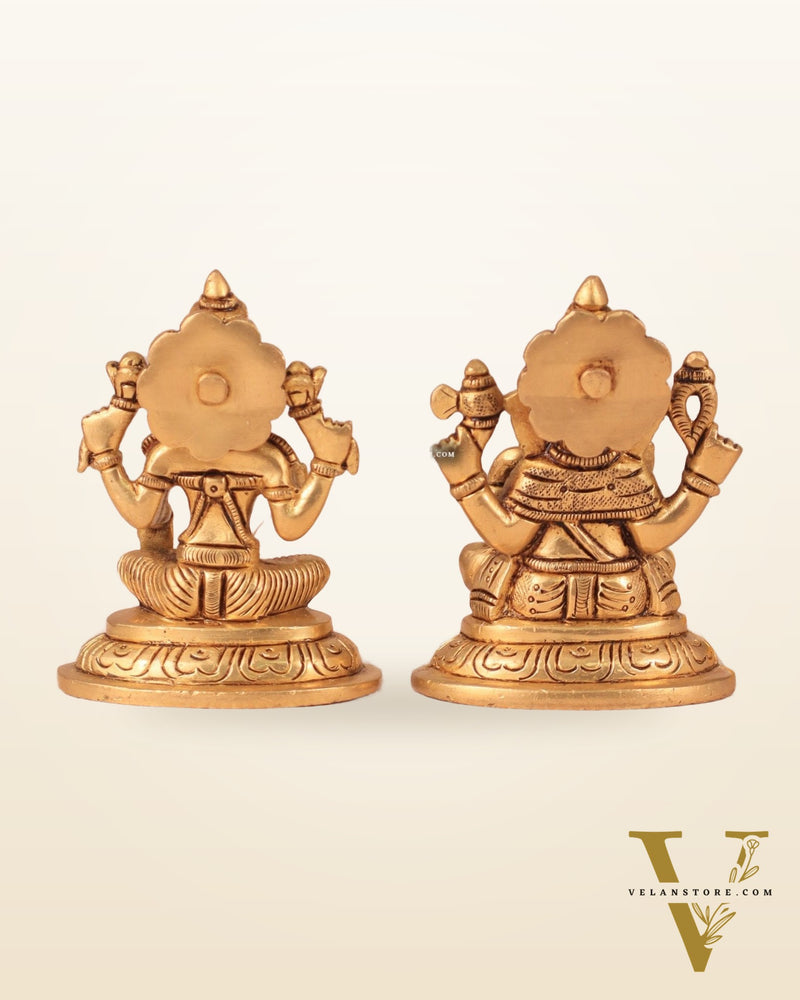 Brass Superfine Ganesha and Lakshmi Idol Pair - 4"