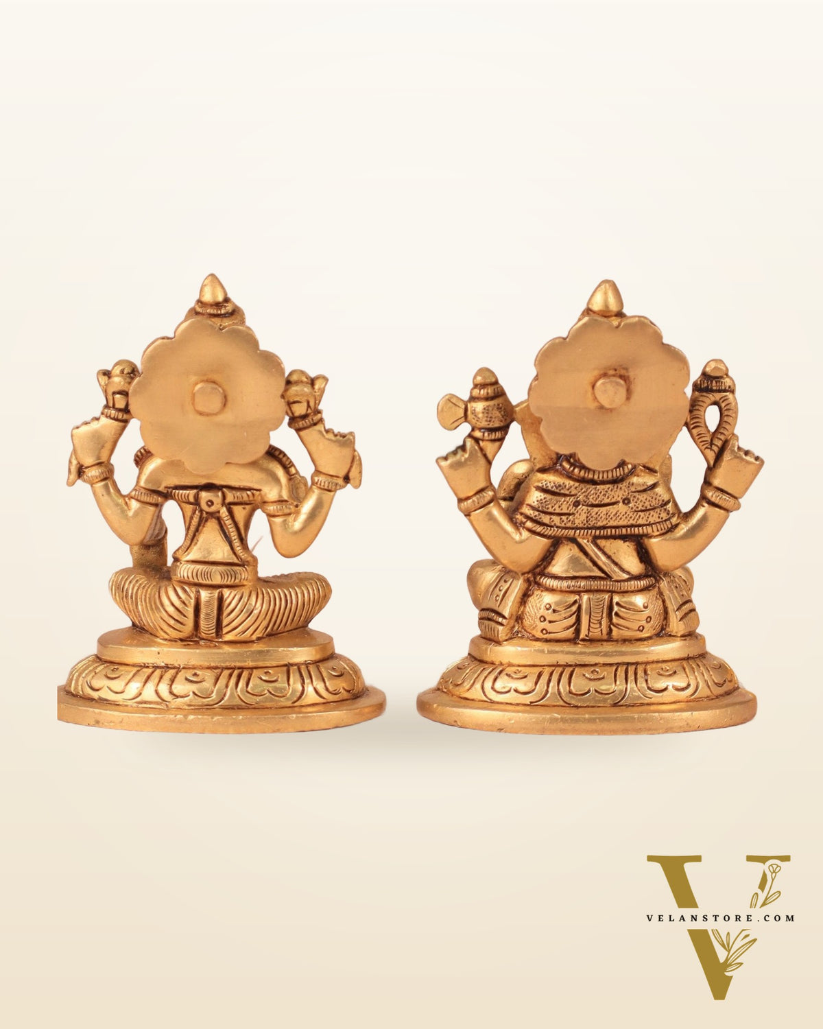 Brass Superfine Ganesha and Lakshmi Idol Pair - 4"