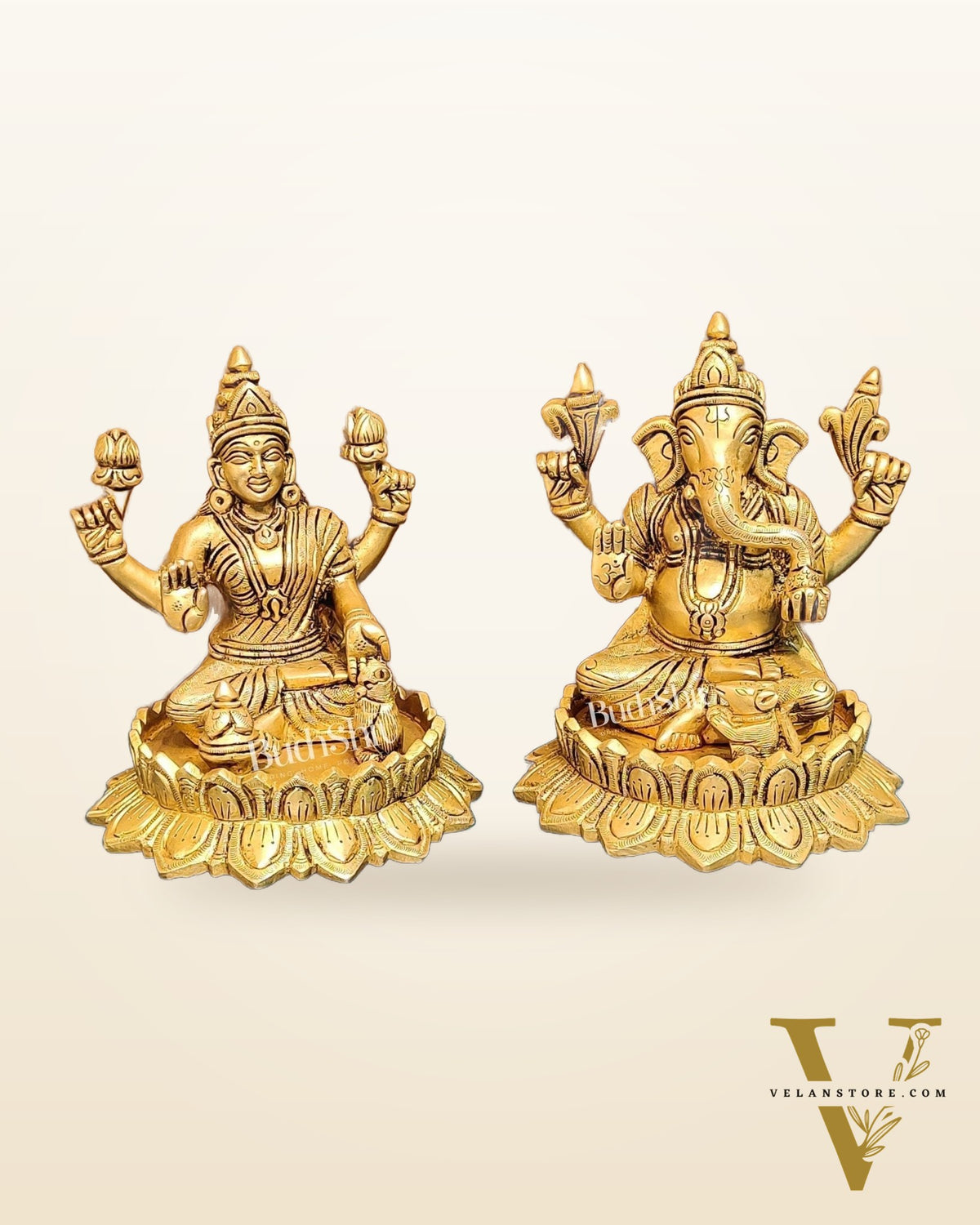Brass Superfine Ganesha and Lakshmi idols 6"