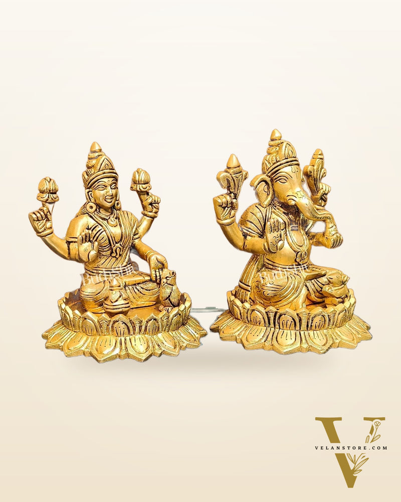 Brass Superfine Ganesha and Lakshmi idols 6"