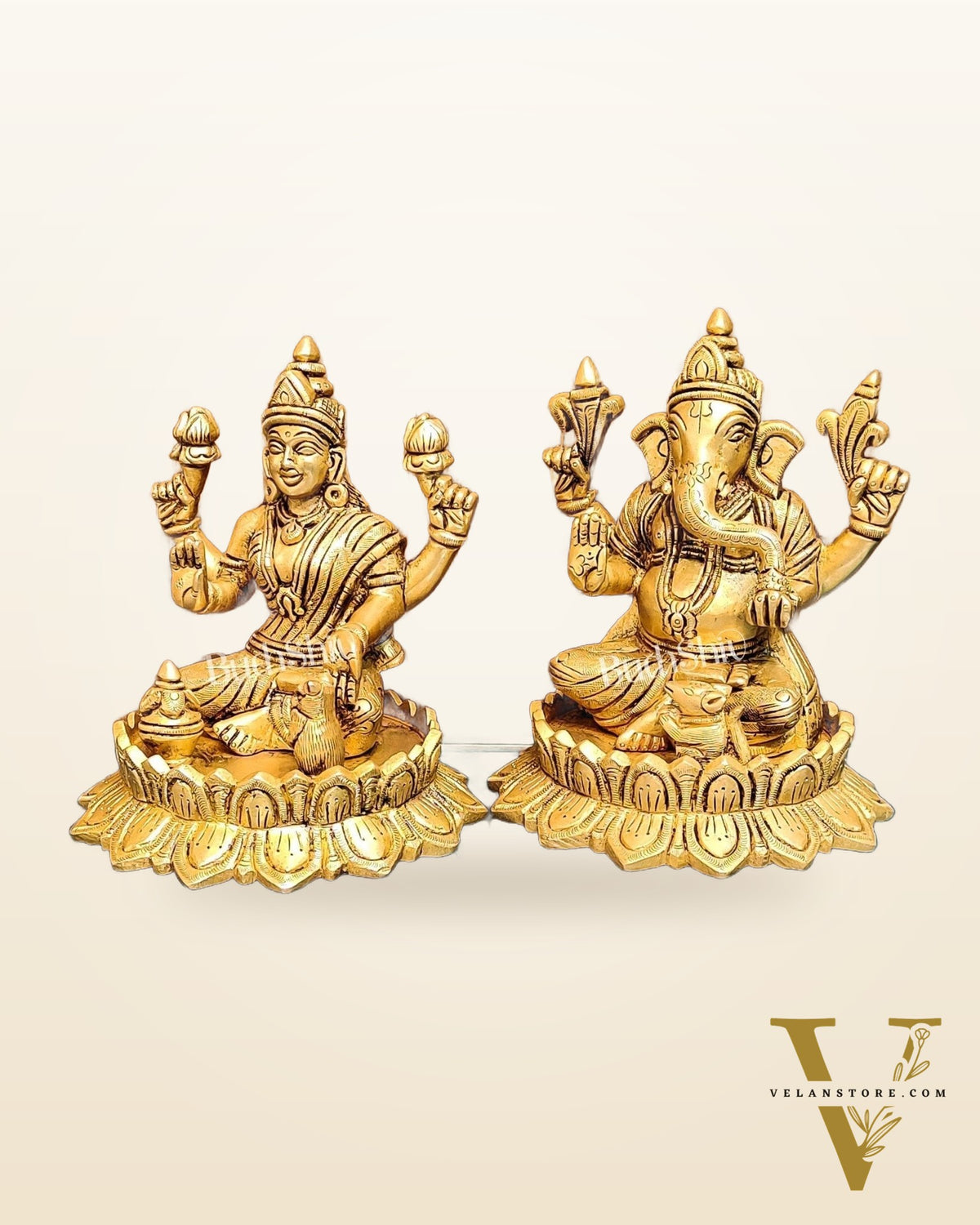 Brass Superfine Ganesha and Lakshmi idols 6"