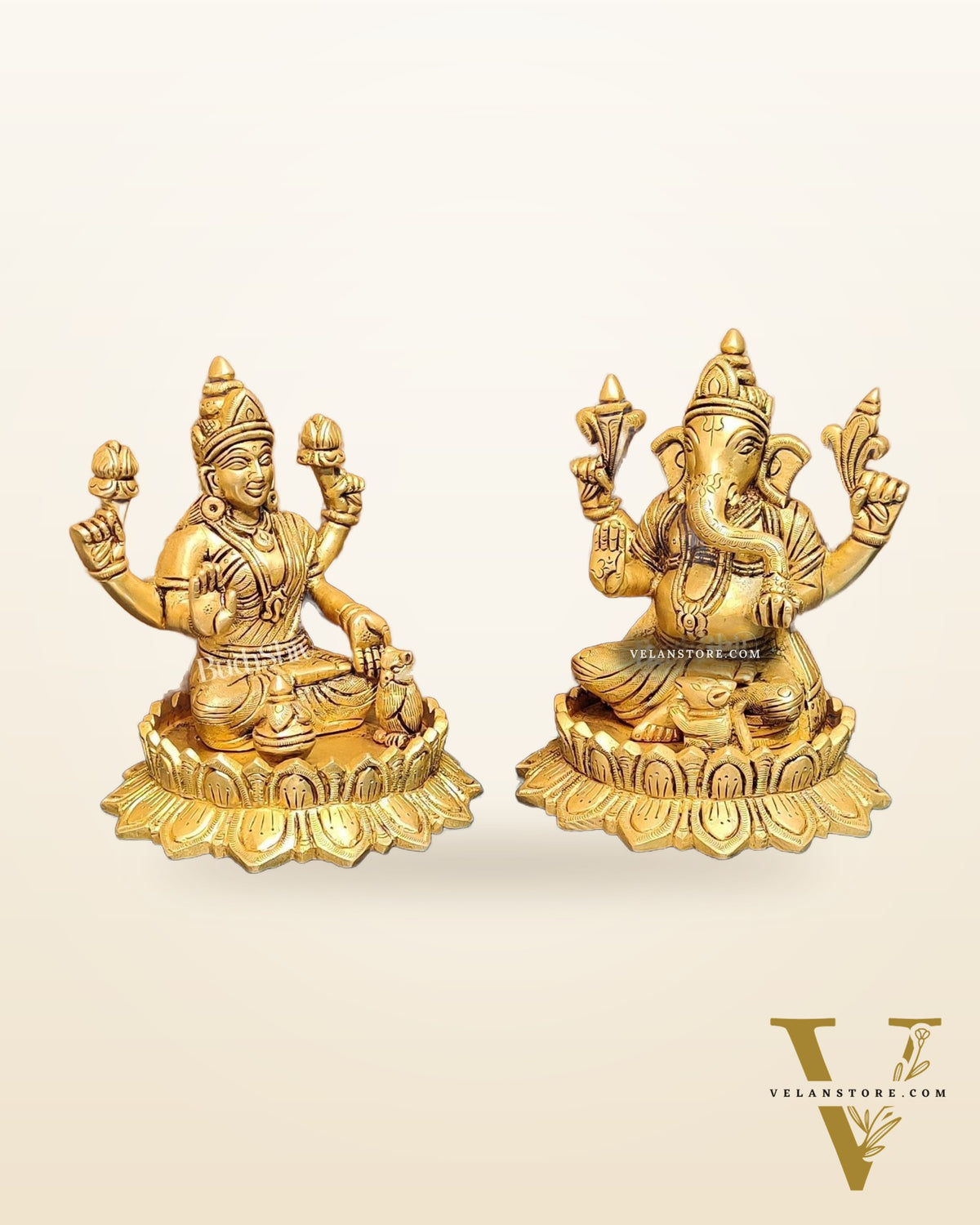 Brass Superfine Ganesha and Lakshmi idols 6"