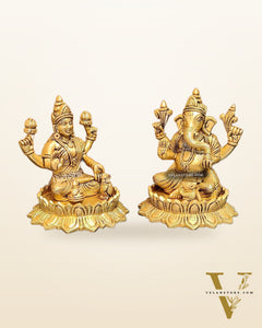 Brass Superfine Ganesha and Lakshmi idols 6"