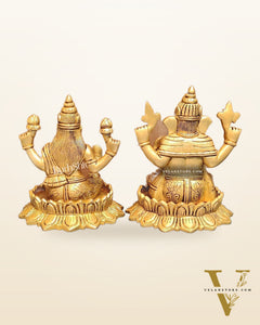 Brass Superfine Ganesha and Lakshmi idols 6"
