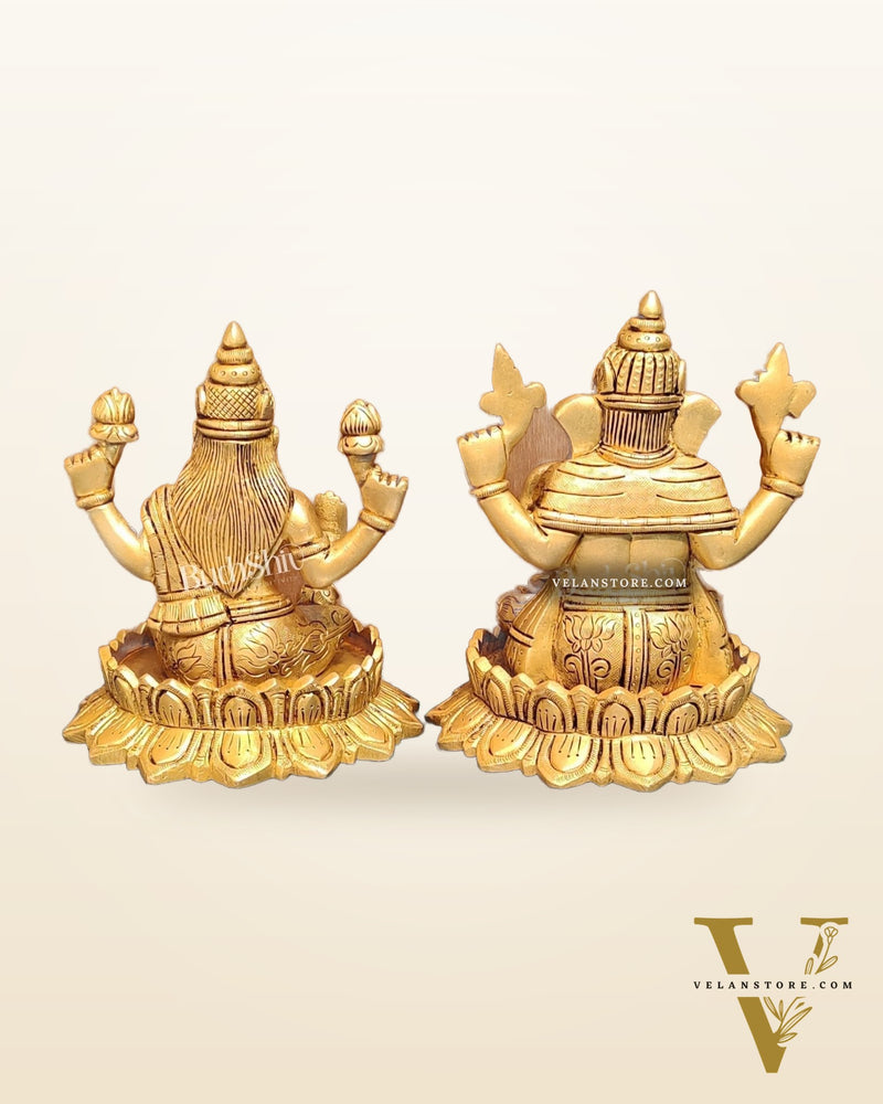 Brass Superfine Ganesha and Lakshmi idols 6"