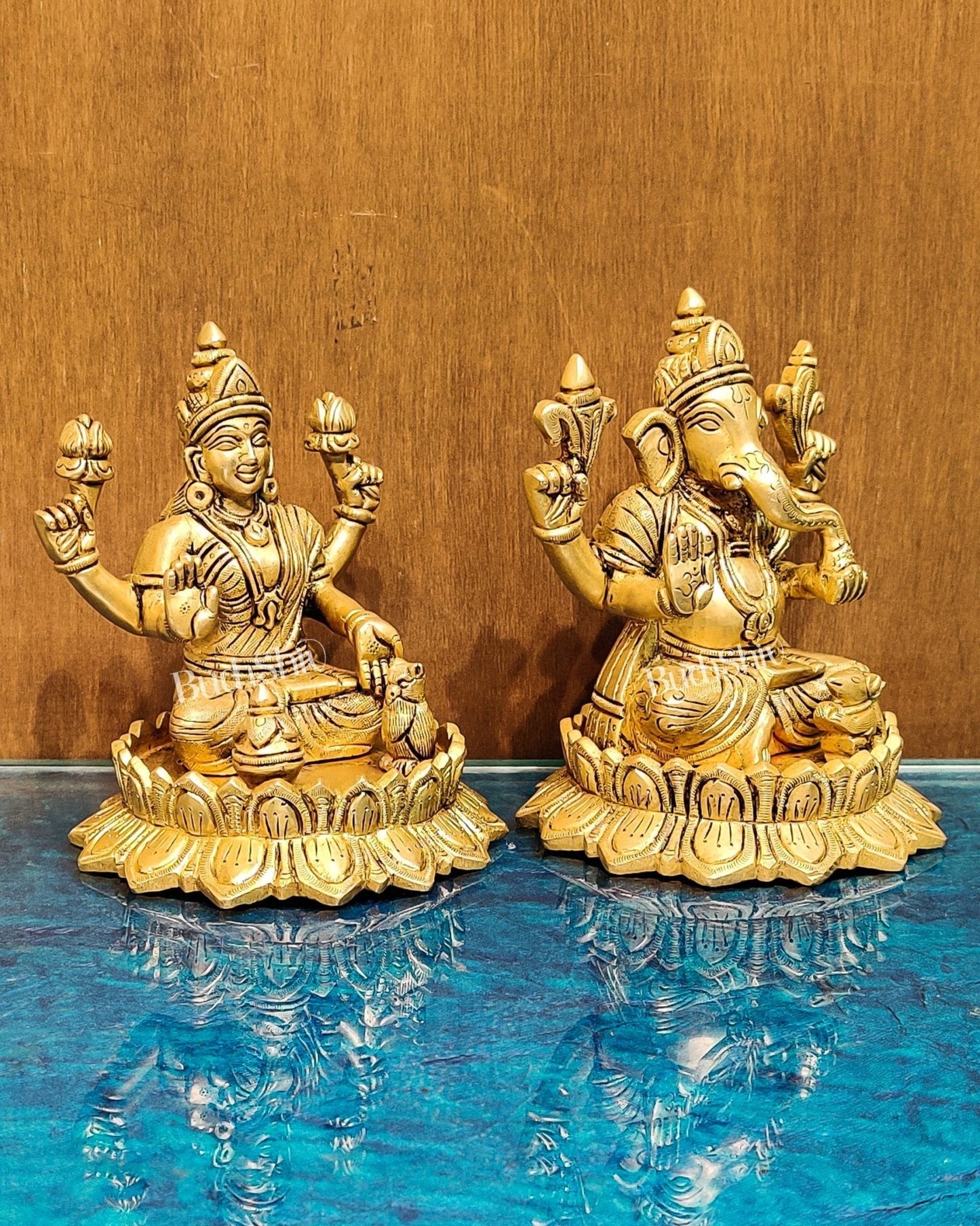 Brass Superfine Ganesha and Lakshmi idols 6"