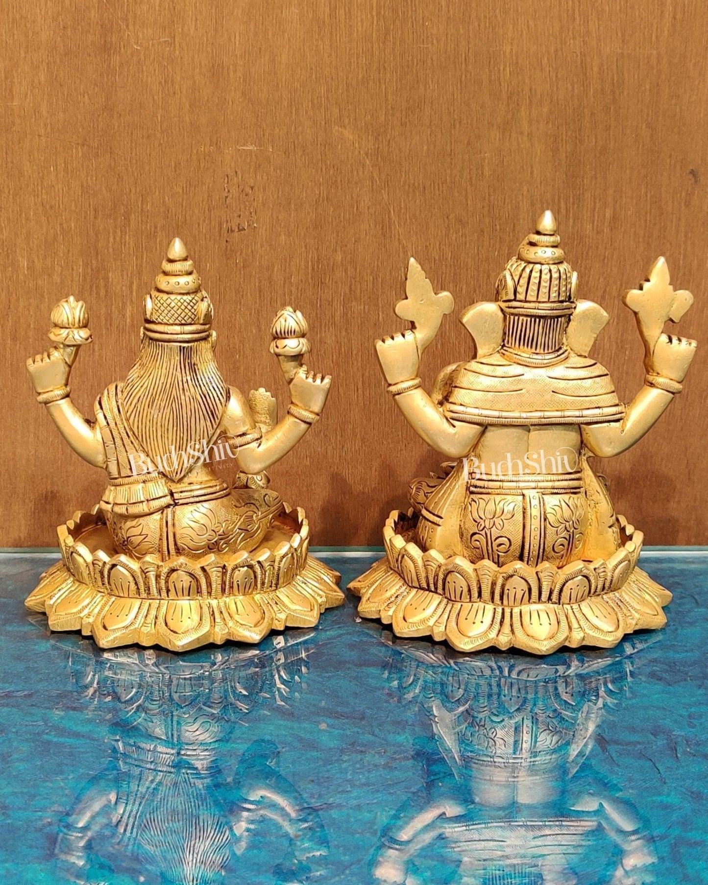 Brass Superfine Ganesha and Lakshmi idols 6"
