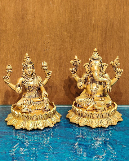 Brass Superfine Ganesha and Lakshmi idols 6"