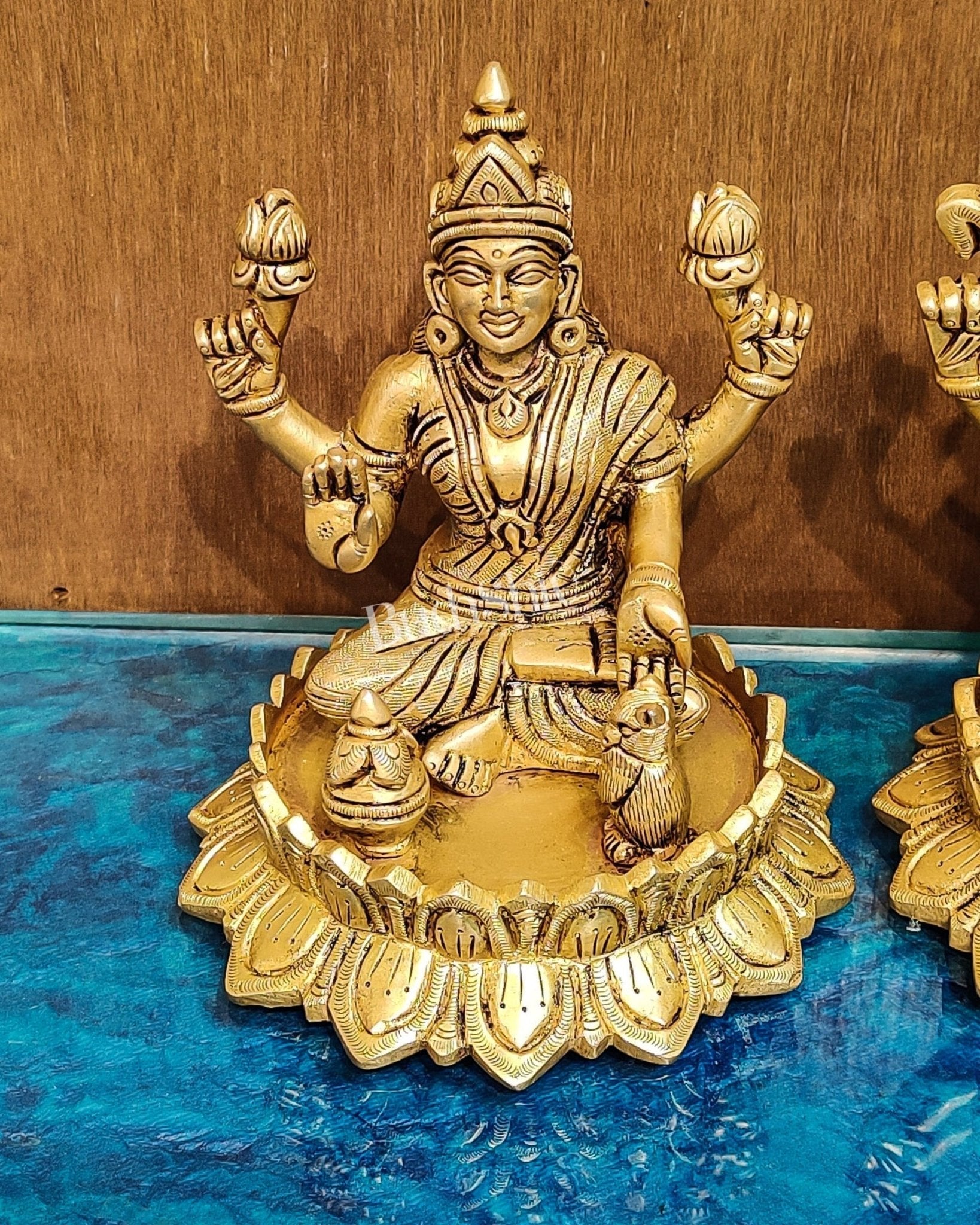 Brass Superfine Ganesha and Lakshmi idols 6"