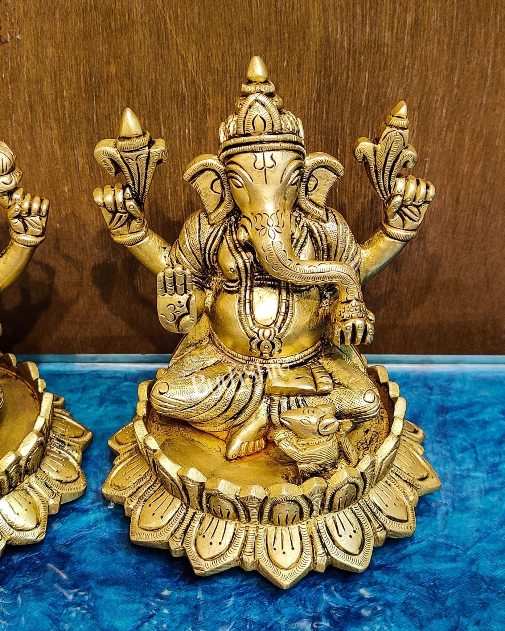 Brass Superfine Ganesha and Lakshmi idols 6"