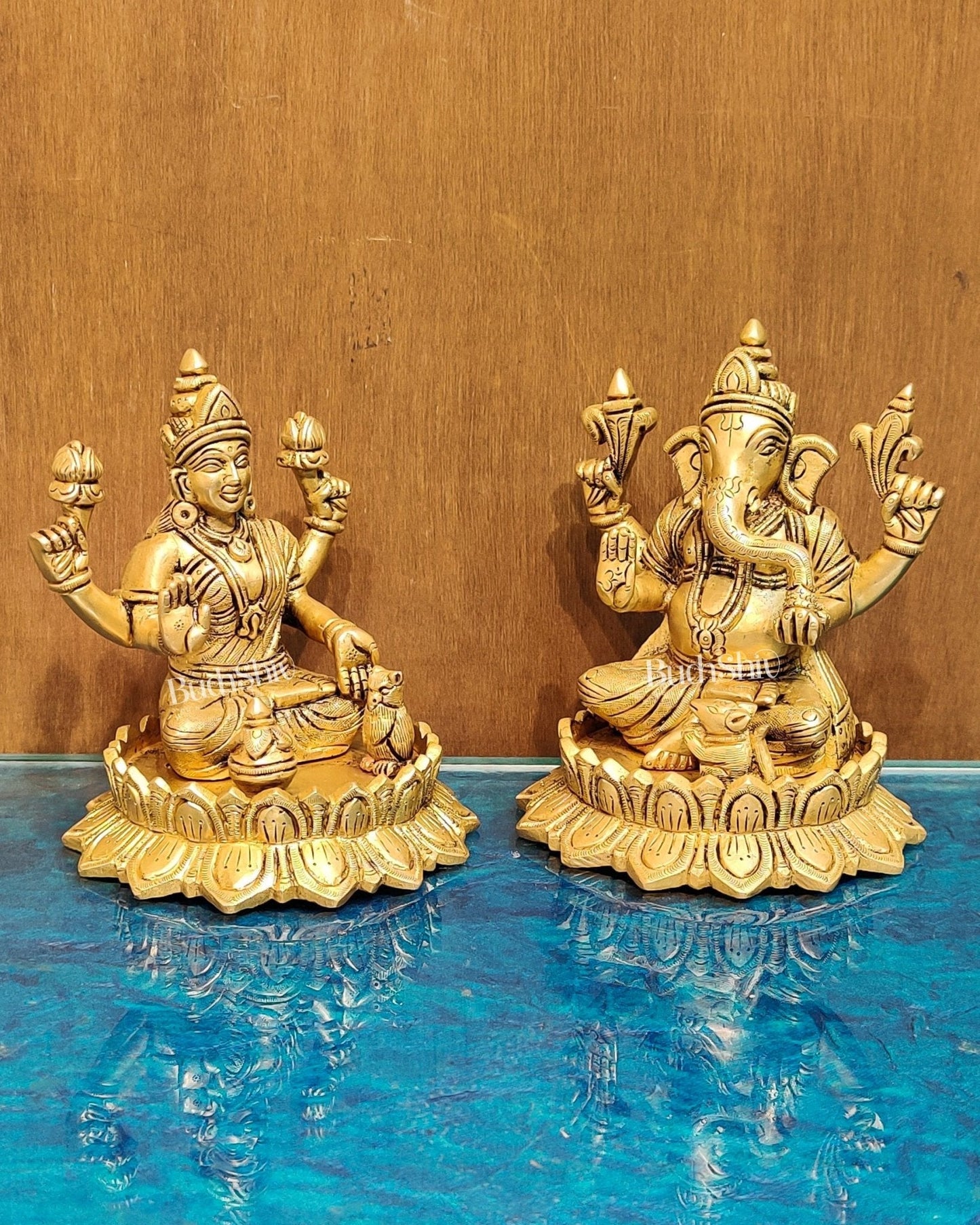 Brass Superfine Ganesha and Lakshmi idols 6"