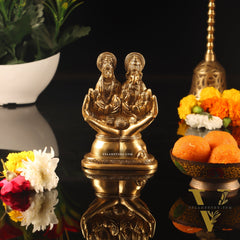 Brass Superfine Ganesha and Lakshmi Seated 5"