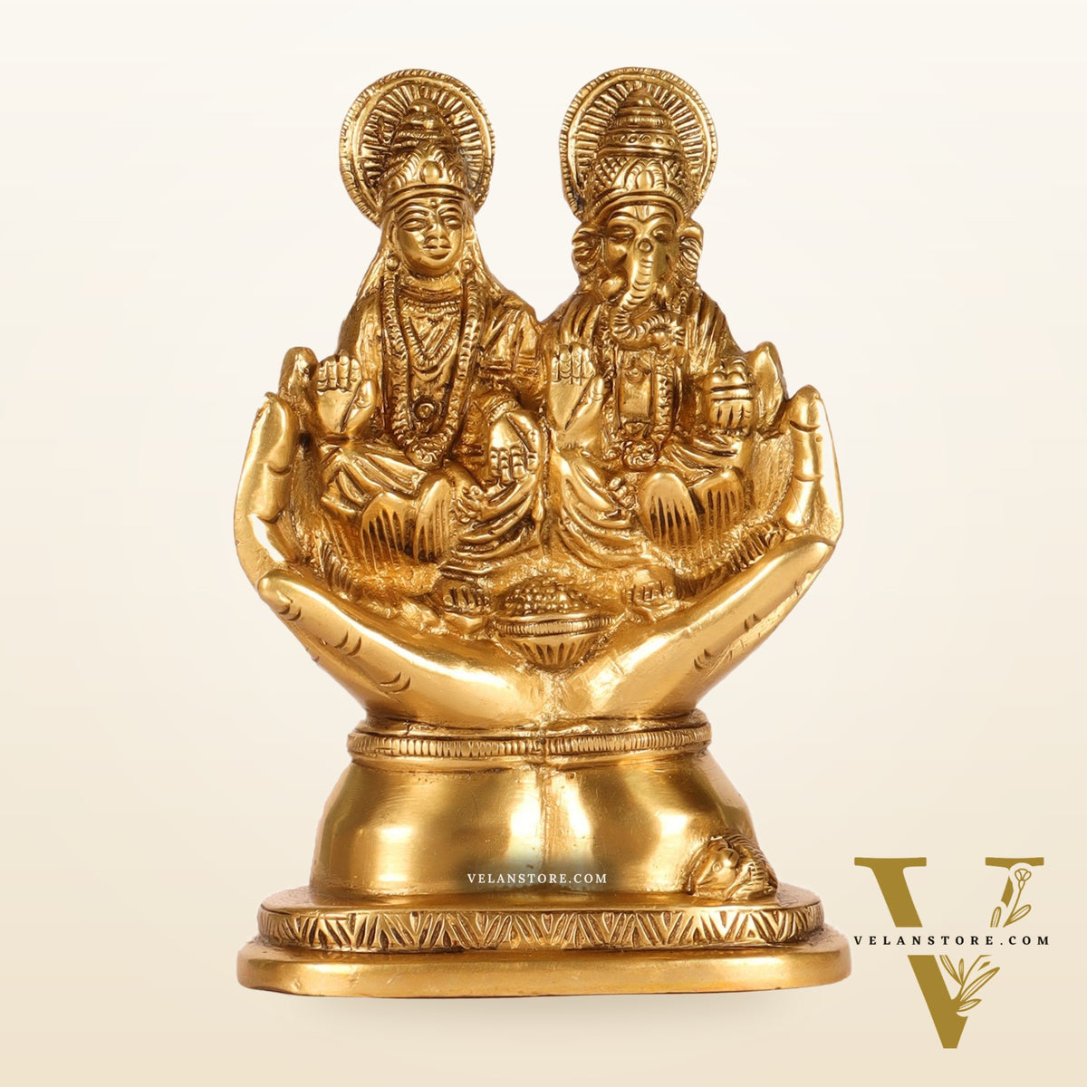 Brass Superfine Ganesha and Lakshmi Seated 5"