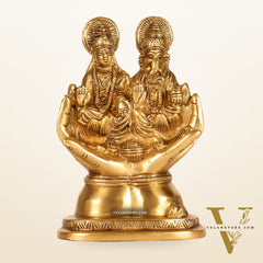 Brass Superfine Ganesha and Lakshmi Seated 5"