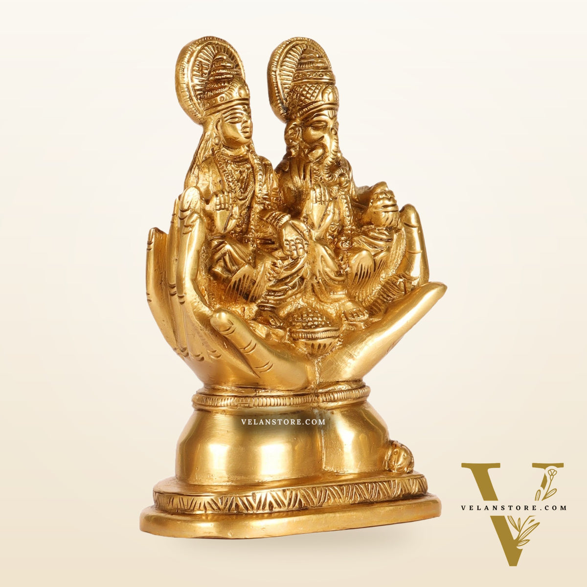 Brass Superfine Ganesha and Lakshmi Seated 5"