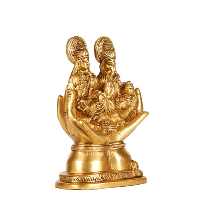 Brass Superfine Ganesha and Lakshmi Seated 5"