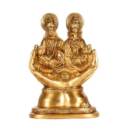 Brass Superfine Ganesha and Lakshmi Seated 5"