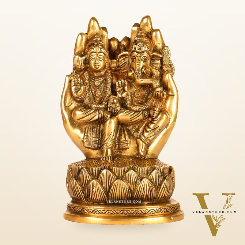 Brass Superfine Ganesha and Lakshmi Seated 6.5"