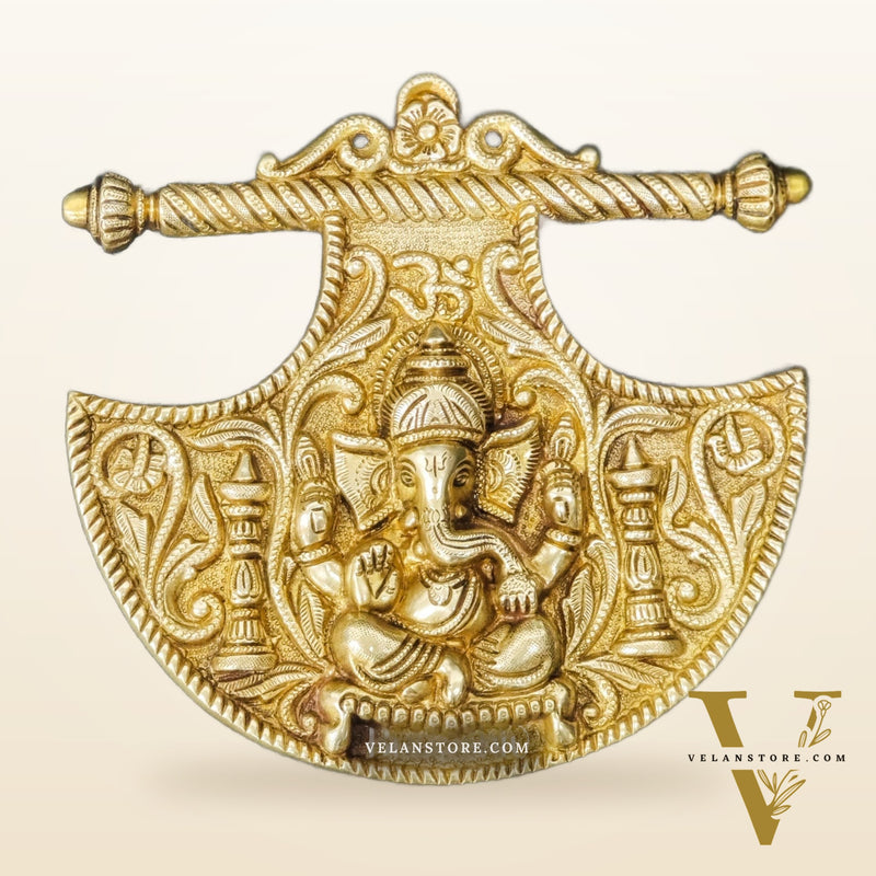 Brass Superfine Ganesha Antique Style Wall Hanging - 10 inches