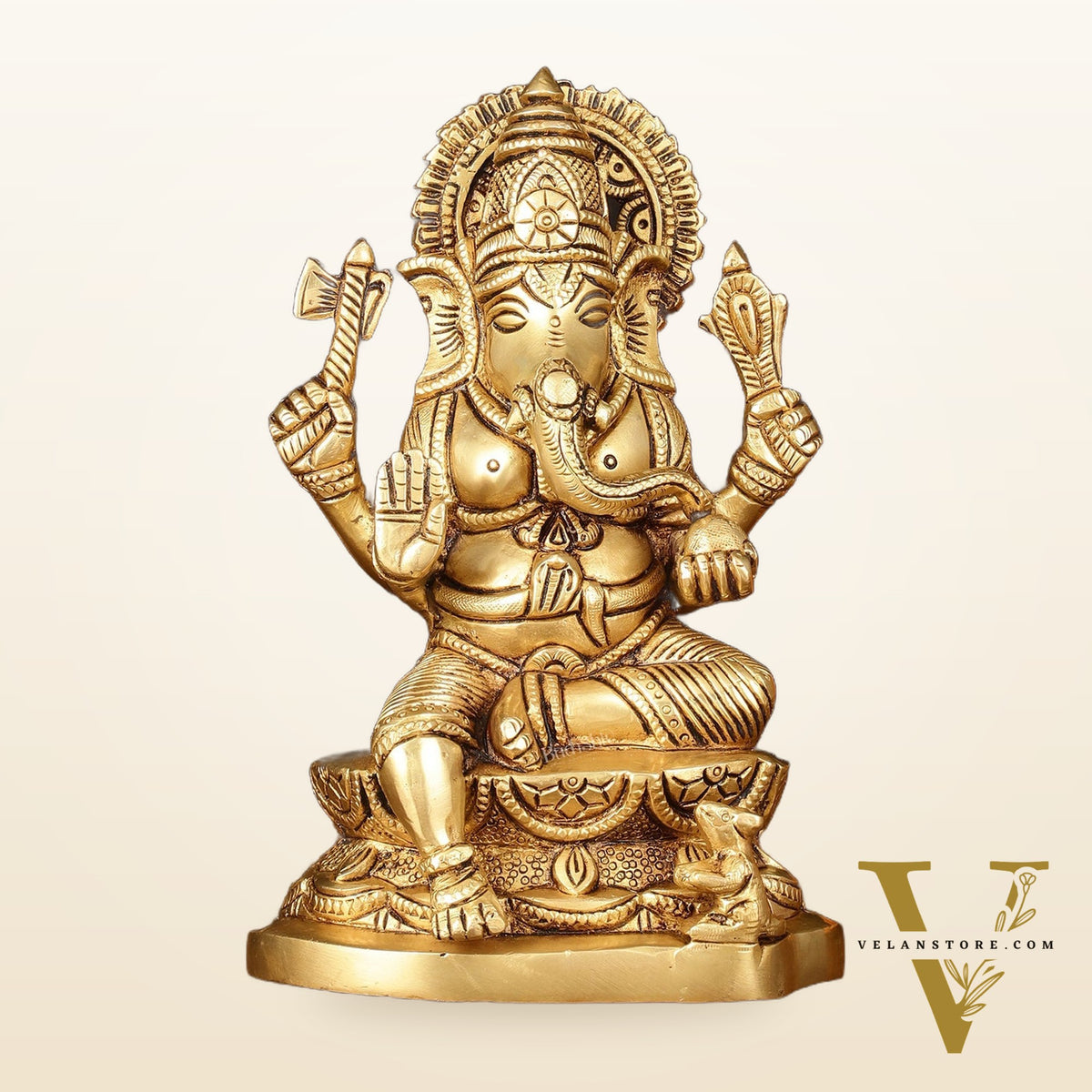 Brass Superfine Ganesha Idol - 7" Elegant Sculpture
