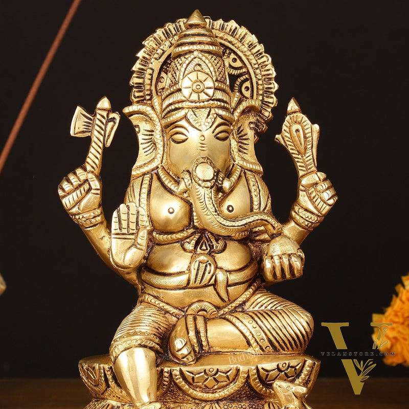Brass Superfine Ganesha Idol - 7" Elegant Sculpture