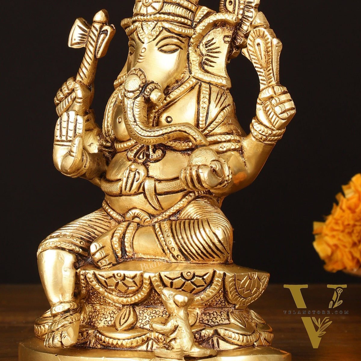 Brass Superfine Ganesha Idol - 7" Elegant Sculpture