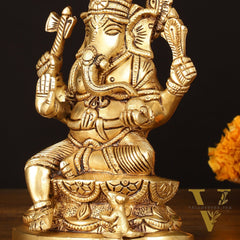 Brass Superfine Ganesha Idol - 7" Elegant Sculpture