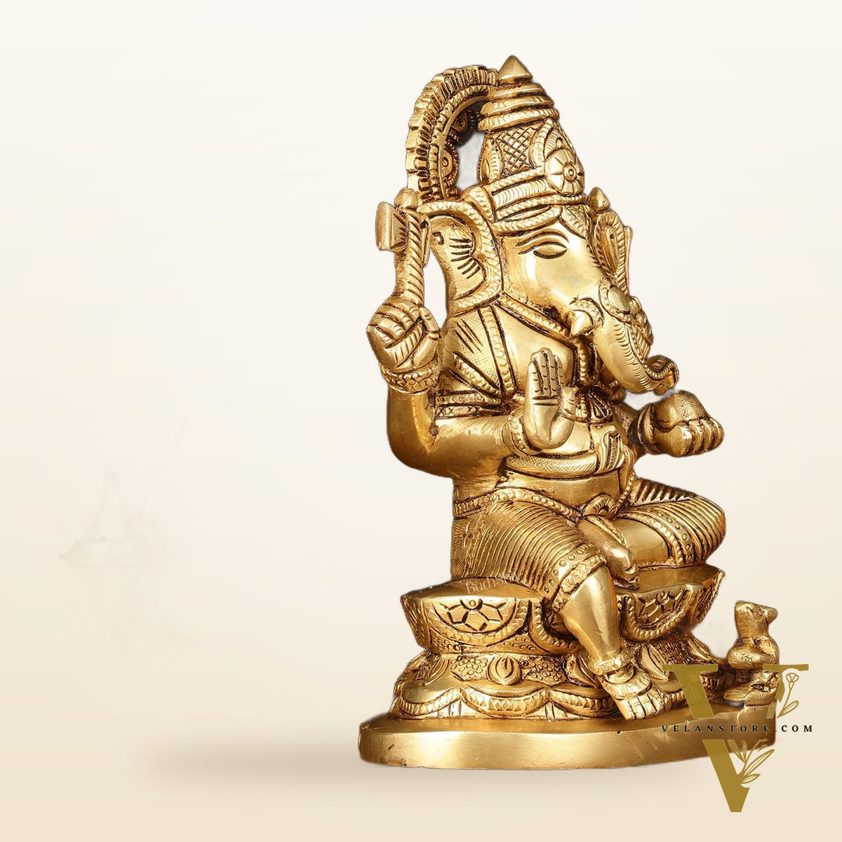 Brass Superfine Ganesha Idol - 7" Elegant Sculpture