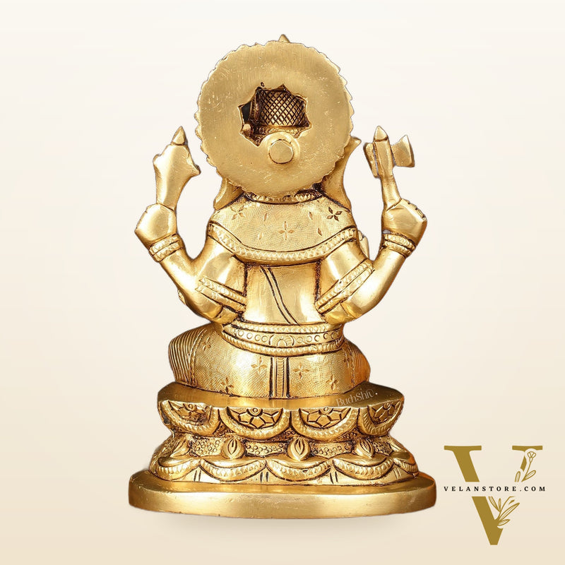 Brass Superfine Ganesha Idol - 7" Elegant Sculpture